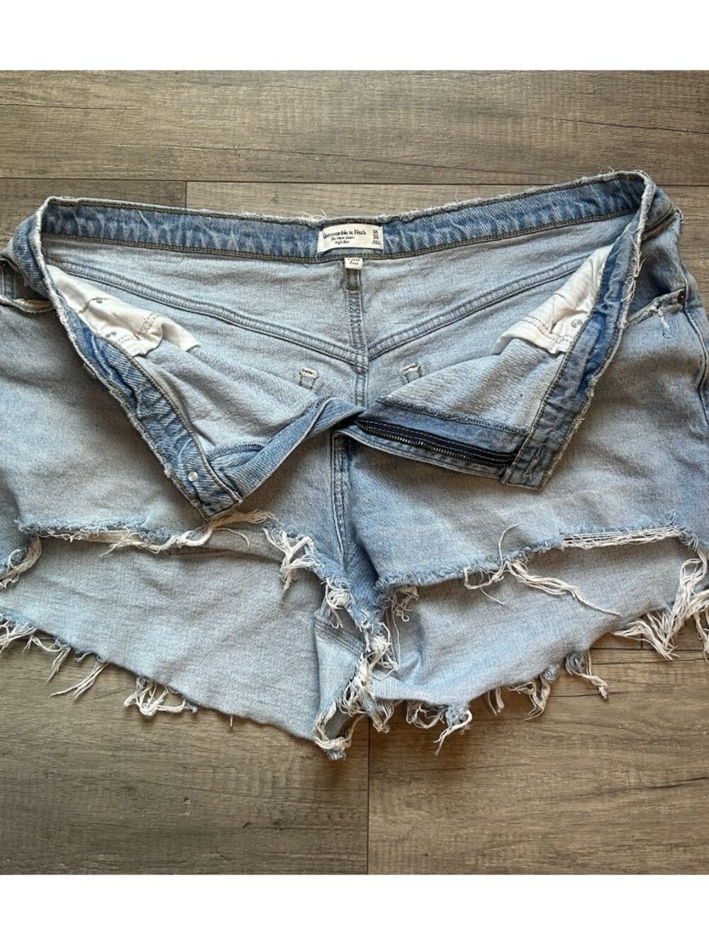 Abercrombie & Fitch Jorts Short Curve Love 35/20 Sparkle Fringe Denim Shorts Y2K - Picture 7 of 14